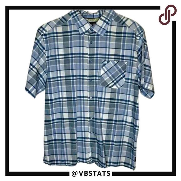 Large Cova Gray-Blue-White Plaid SS Cotton Blend Shirt - Picture 1 of 5